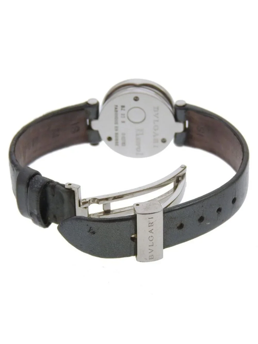 Bvlgari Stainless Steel Leather Quartz Analog Display Black Dial Watch